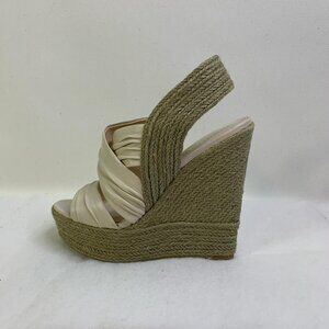 Boutique 9 “Illy” Espadrille Wedges – Ruched Leather Neutral Platform